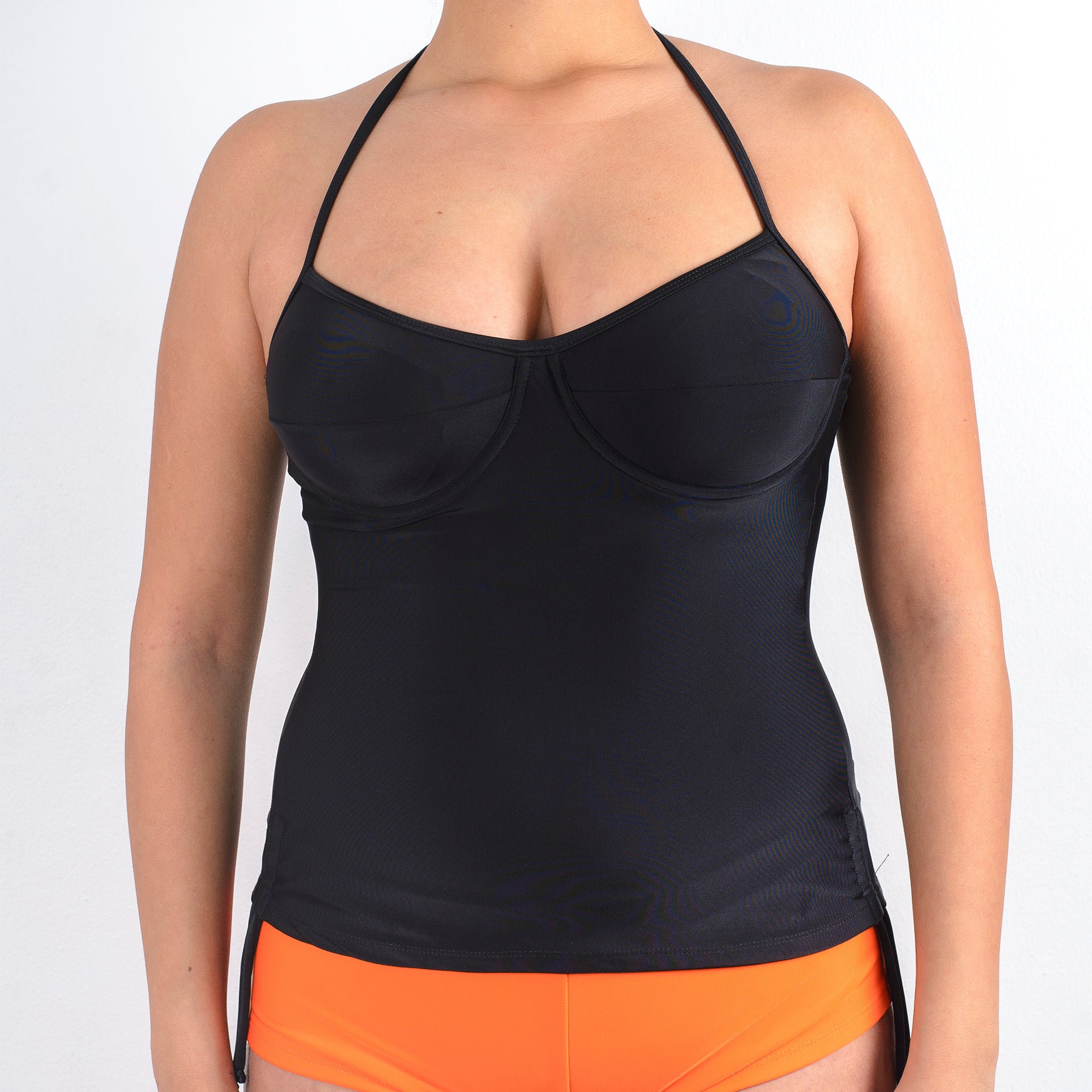 TRAJE DE BAÑO POLERA CON BARBAS Y FAJA NEGRO
