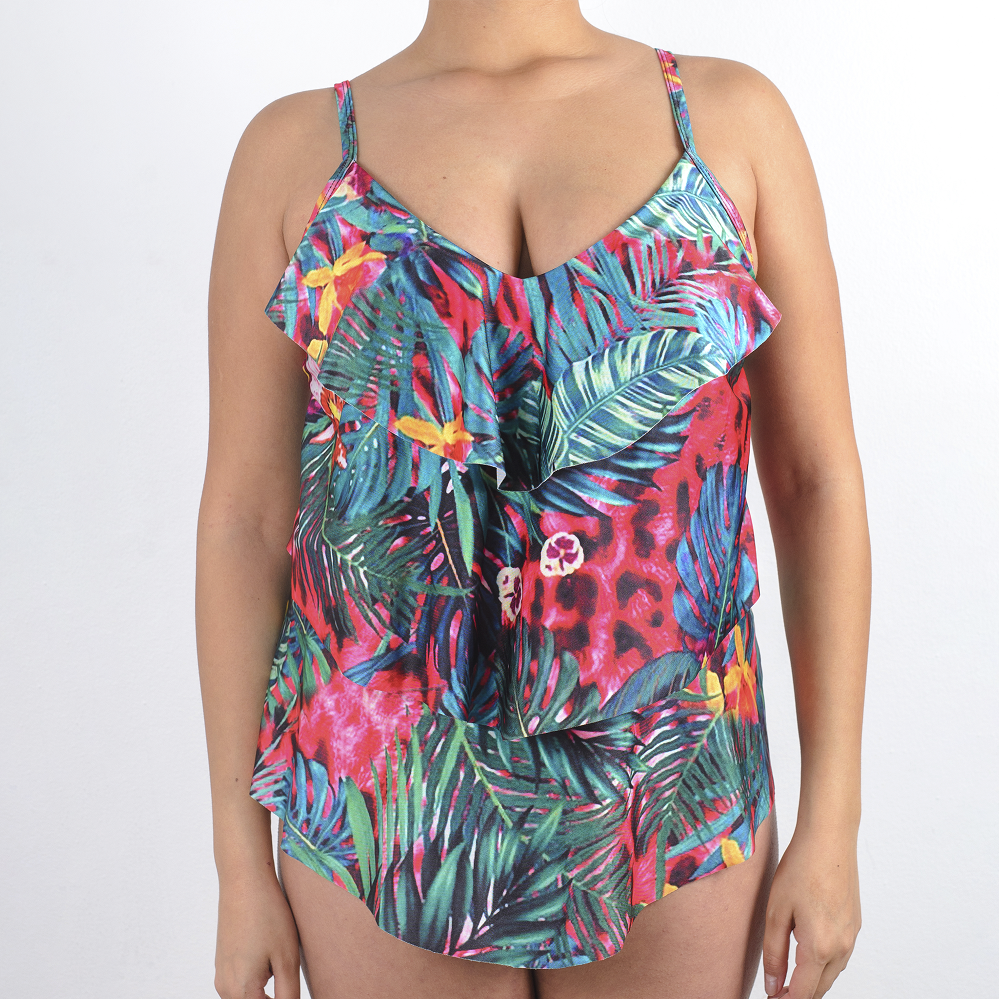 TRAJE DE BAÑO POLERA TRIPLE VUELO VERDE TROPICAL