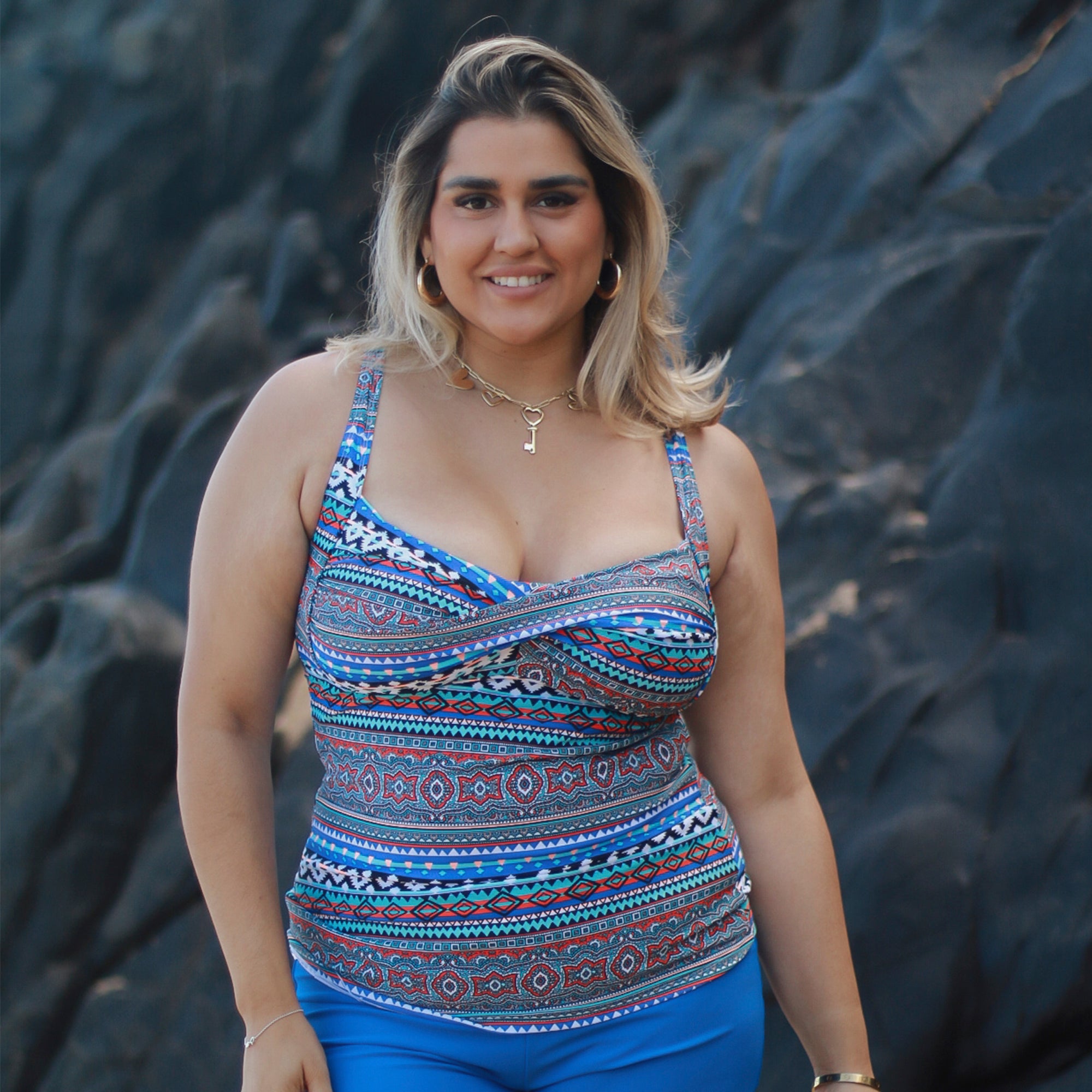 TRAJE DE BAÑO POLERA POWER AZUL CON CELESTE