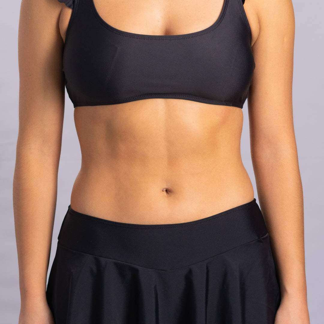 TRAJE DE BAÑO TOP RECTO CON VUELOS NEGRO
